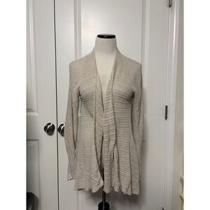Eileen Fisher Womens Small Beige Open Front Draped Shawl Collar Cardigan Sweater